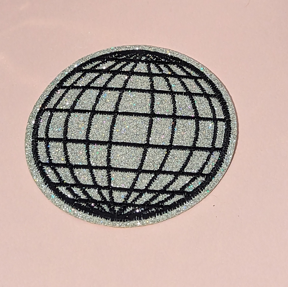 2 For $5 Item: Glitter Disco Ball Iron On Patch New!
